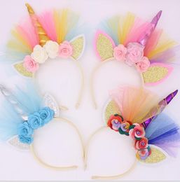 Baby Headbands Girls Flowers Sparkle Unicorn Party Hair Clasp Hairbands Kids Princess Birthday Photography Hair Accessories 14021