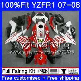 Corpo de injeção para YAMAHA YZF R 1 YZF-1000 YZF-R1 07 08 227HM.42 YZF 1000 YZFR1 07 08 YZF1000 YZF R1 quadro vermelho brilhante 2007 2008 Kit carenagem