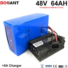 BOOANT E-Bike Li-ion Battery pack 48V 64AH 4000W EU US Customs Free 13S 20P 48V Scooter Battery pack With 5A Charger 70A BMS