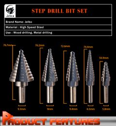 Freeshipping 5PC Step Drill Bit Set Hss Cobalt Multiple Hole 50 Sizes Step Drills 1/4-1-3/8 3/16-7/8 1/4-3/4 1/8-1/2 3/16-1/2 Aluminium