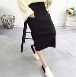 Skirts fall and winter long women 2018 new long skirt knit one-step dress with split ends and thick high waists A1114