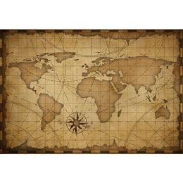 Retro Old Style Brown Colour World Map Backdrop Printed Continents Compass Newborn Baby Shower Props Kids Pirate Party Background