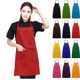 2018 Hot Selling Kitchen Apron New Plain Unisex Cooking Catering Work Apron Tabard with Twin Double Pocket Halterneck Avental