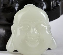 Natural afegão yu yang gordura branco jade cabeça de Buda de maitreya pingente yangzhi yu marca jade rindo buda abertura