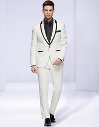 Brand New Ivory Men Wedding Tuxedos Fashion Groom Tuxedos Shawl Lapel One Button Men Blazer Prom/Dinner 2 Piece Suit(Jacket+Pants+Tie) 2067