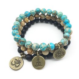 SN1285 Fashion Women`s Yoga Bracelet High Quality Natural Stone Jewelry Black Onyx Picture Jasper Bracelet Free Shipping