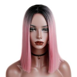 Synthetic Wigs Ombre Pink/Blonde/Grey Short Straight Heat Resistant Black/White Women Cosplay Or Party Bob Wigs Wig