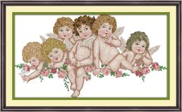 Q Little angel babies decor paintings , Handmade Cross Stitch Embroidery Needlework sets counted print on canvas DMC 14CT /11CT