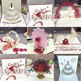 3D Pop Up Tarjetas de felicitación con sobres Tarjeta de corte por láser para cumpleaños Decoración del día de San Valentín de la boda del día de San Valentín