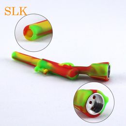 10 Colours light weight silicone smoking pipes new gun mini rifle oil burner water bong wholesale price oil rigs with metal bowl