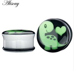 Alisouy 2pcs Unisex Acrylic Glowing Luminous Skull Dinosaur Ear Tunnels Ear plugs Ear Stretching Body Jewellery Piercing