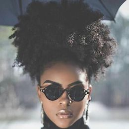 140g Short high ponytail hairpiece clip in 4c afro kinky curly ponytail drawstring Hair Extensions puff curly humain hair ponytail jet black