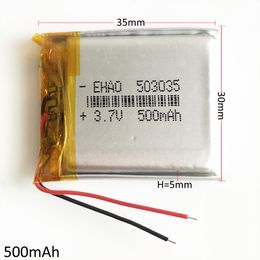 Wholesale 3.7V 500mAh 503035 Lithium Polymer LiPo Rechargeable Battery For Mp3 Mp4 PAD DVD DIY E-book Camera bluetooth