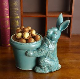 vintage ceramic rabbit flower vase home decor crafts room decoration porcelain animal figurines rabbit flower pot keys Storage