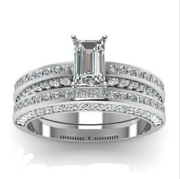 Victoria Wieck Sparkling Handmade Jewelry Couple Rings Sterling Sier Eternity Princess Cut White Topaz Cz Diamond Bridal Ring Set Gift