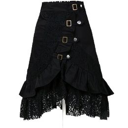 Women's Steampunk Gothic Style Black Lace Splicing Metal Button Buckle Skirt