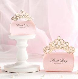Pink Gold Crown Laser Cut Wedding Favour Boxes Chocolate Bag Baby Shower Party Gift Candy box sweet day present wrap