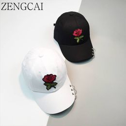 ZENGCAI Snapback Caps Unisex Ring Curved Hats & Caps Men Women Baseball Cap with Rings Retro Rose Flowers Dad Hat Leisure Gorra