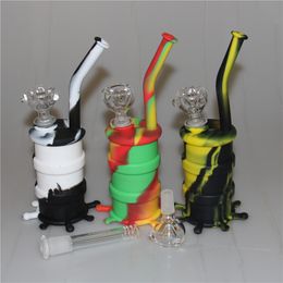 In stock Silicon Hookah Oil Drum Rigs Mini Silicone Rig Bongs Pipes VS Glass Water Pipe Ten Colors bubble Smoking Pipes