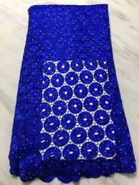 5Yards/pc Beautiful royal blue round african water soluble fabric embroidery with stones french cord lace for dress BW164-17