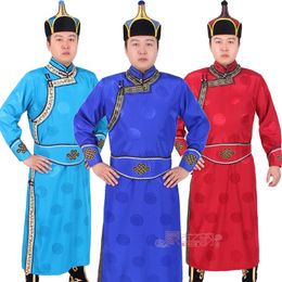 New fashion Mongolian long robe men's wedding party ethnic clothing grassland living costume Chinese national dress male