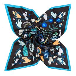 60*60cm New Twill Silk Scarf Women Monster eyes Print Silk Foulard Female Neckerchief Small Bandana Square Scarves Lady Accessories