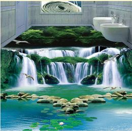 photo wallpaper Fantasy waterfall water green forest 3d pvc floor wallpaper for bathroom