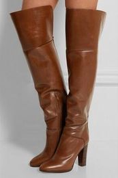 Winter Brown booties chunky heel Fashion Runway Motorcycle Over The Knee Women Boots High Quality Thigh High Boots