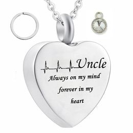 On the electrocardiogram Charm Cremation Jewelry Keepsake Memorial Urn Birthstone crystal Necklace uncle Pendant Keychain with Fill Kit