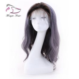 Evermagic lace front wigs 8A body wave Brazilian virgin hair human hair wigs for charming women 130% 150% density Colour #1bTgray