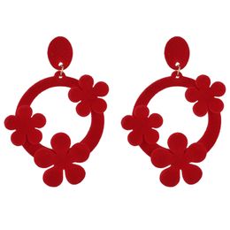 Idealway Hot 4 Colors Flower Shape Flocking Acrylic Earrings Big Earrings Party Jewelry