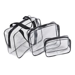 3 Pieces Clear PVC Cosmetic Bags Cases Crystal Portable Makeup Toiletry Bags Set Transparent Bags for Traveling, Business Trip Water-proof