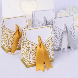 Golden Silver Ribbon Wedding Favours Party Gift Candy Paper Box Cookie Candy gift bags Event Party Supplies