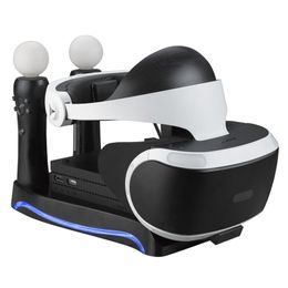 -4 IN1 PS VR 2. Generation Vertikaler Ständer PS4 VR Gläser Stecker Aufbewahrungsset Joystick-Ladestation mit Kühllampen