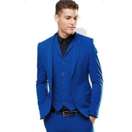 Slim Fit Royal Blue Groom Tuxedos Excellent Men Wedding Tuxedos High Quality Men Formal Business Prom Party Suit(Jacket+Pants+Tie+Vest) 886