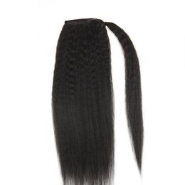 Coarse yaki kinky straight ponytail ,African american Long high italian yaki human hair pony tail for black women natural Colour dyeable