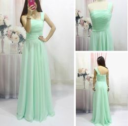 mint green long chiffon one shoulder bridesmaid dress a line pleated bridesmaid dresses under 100