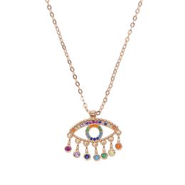 New Bohemia Jewellery Rainbow Evil Eye Pendent Necklace Floating Flexible Coloful CZ Women Ladies Trendy Gifts Turkish Necklace