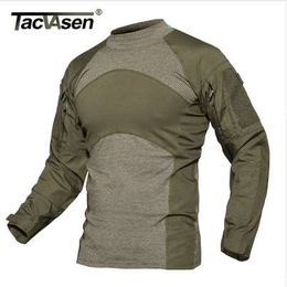 TACVASEN Men Summer Tactical T-shirt Army Green Combat T Shirt Long Sleeve Military Shirt Rip-stop Paintball Camouflage Clothing