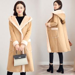 MUMUZI Ladies Leather Jacket Faux Suede Coats For Women Autumn Winter Motorcycle Hooded Faux Long Sleeve Fake Sheepskin Coat