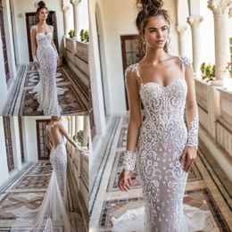 berta mermaid wedding dresses long sleeves lace appliqued sweetheart illusion bridal gowns arabilc dubai vestidos de novia