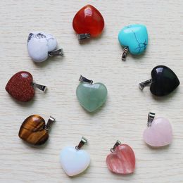 fubaoying fashion Love Heart Shape Natural Stone Pendants 20mm*8mm mix Colour DIY Jewellery making earring and Necklace for Women Gift free