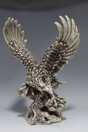 Collectible Decorated Old Handwork Tibet Silver Carve Eagle Dapeng wing Statue