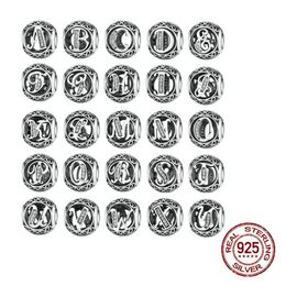 Authentic 925 Sterling Silver Vintage A to Z Letter Clear CZ 26 Alphabet Big Hole Beads Fit Charms Bracelets & Bangle Jewellery