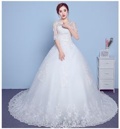2020 Vestido De Noiva Custom Made Royal Train Beaded Appliqued Lace Half Sleeve Lace The Pregnant Woman Wedding Dress
