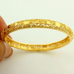 2 Pieces Hollow Bangle Fashion 18k Yellow Gold Filled Womens Bangle Bracelet Wedding Party Jewelry Gift