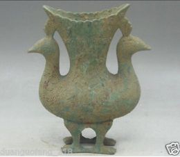 Collection rare CHINESE OLD exquisite bronze double peacock statue Vase