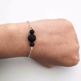 Stainless steel 3 Black Lava Stone Bracelets & Bangles Essential Oil Diffuser Bracelet Lava Beads Bracelet Aromatherapy Jewellery