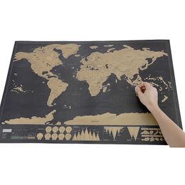 Deluxe Black World Map Travel Scrape Off World Maps Vintage Retro Home Decorative Map Toy DIY Gift Education Learning Toys With Tube Package