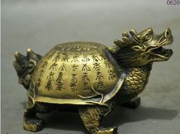 Archaic Old Chinese FengShui Bronze Longevity 100 ShouZi Dragon Turtle Statue metal handicraft